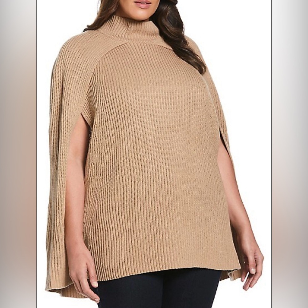 Ella Rafaella Plus Rib-Knit Poncho Sweater 1X-2X
